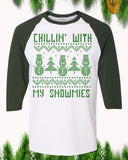 Chillin' With My Snowmies Christmas Raglan T-Shirt 3/4 Sleeve Adult Unisex - PrintMeLLC