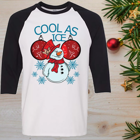 Cool As Ice Funny Snowman Christmas Raglan T-Shirt 3/4 Sleeve Adult Unisex