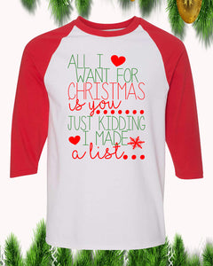 All I Want For Christmas Is You Raglan T-Shirt 3/4 Sleeve Adult Unisex - PrintMeLLC