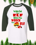 You Better Check Your Elf Christmas Raglan T-Shirt 3/4 Sleeve Adult Unisex - PrintMeLLC