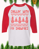 Chillin' With My Snowmies Christmas Raglan T-Shirt 3/4 Sleeve Adult Unisex - PrintMeLLC