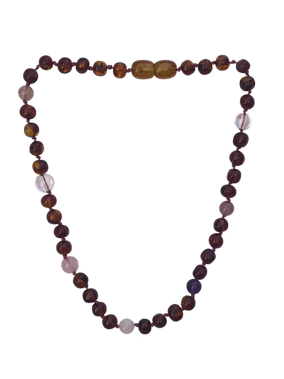 Amber + Pink/Purple Gemstone Natural Relief Baby Necklace
