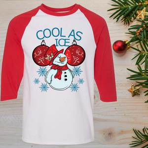Cool As Ice Funny Snowman Christmas Raglan T-Shirt 3/4 Sleeve Adult Unisex