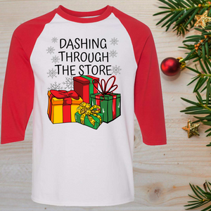 Dashing Trough The Store Funny Christmas Raglan T-Shirt 3/4 Sleeve Adult Unisex