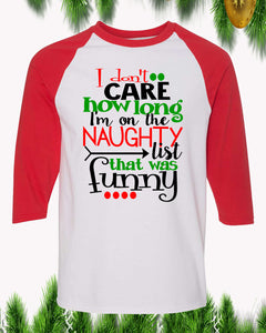 Naughty List Was Funny Christmas Raglan T-Shirt 3/4 Sleeve Adult Unisex - PrintMeLLC