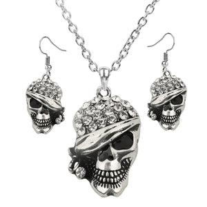 Women's Skull Jewelry Set Adjustable Necklace And Dangle Earrings