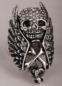 Skull Wings Cross Snake Stretch Ring For Women With Different Colored Crystal's - PrintMeLLC