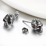 Stainless Steel Men Round Skull Stud Earrings With Red Chrystal - PrintMeLLC