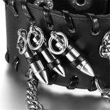 Mens Black Wide Leather Bracelet, Skull, Charm - PrintMeLLC