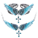 Angel Wing Cross Necklace Bracelet Jewelry Set For Women