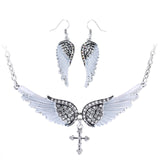 Angel Wing Cross Necklace Earrings Jewelry Set For Women