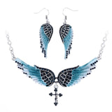 Angel Wing Cross Necklace Earrings Jewelry Set For Women