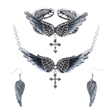 Angel Wing Cross Necklace Earrings Bracelet Jewelry Set For Women