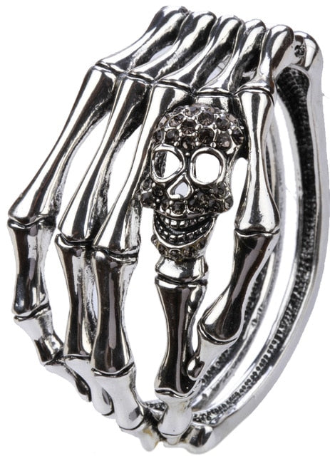 Long tiantian 4pcs Skull Skeleton Hand Bracelet with Ring for Women Hallowmas Gothic Skull Vintage Ring for Women Men Jewelry Clearance Under 5