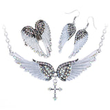 Angel Wing Cross Necklace Earrings Ring Jewelry Set For Women