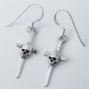 925 Sterling Silver Skull Cross Dangle Drop Earrings For Women