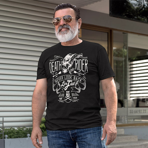 Death Rider Never Look Back Live Fast Men's Biker T-Shirt - PrintMeLLC