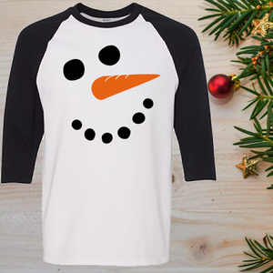 Smiling Snowman Face Christmas Raglan T-Shirt 3/4 Sleeve Adult Unisex